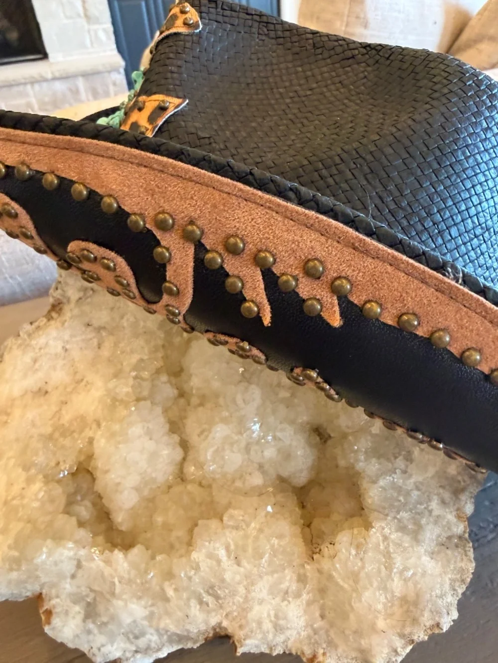 Peter Grimm Black Western Cowboy Hat Turquoise Cross Crown Studs Bling Cowgirl